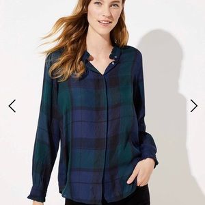 LOFT Plaid Blouse XS Petite